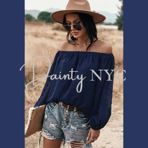 Boho Off Shoulder Loose Bubble Sleeve Top Gypsy - Picture 4 of 7